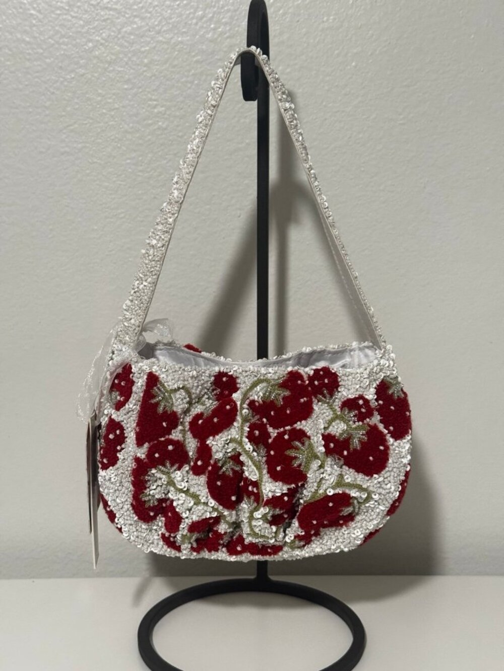 Strawberry Beaded Bag Viral White Purse